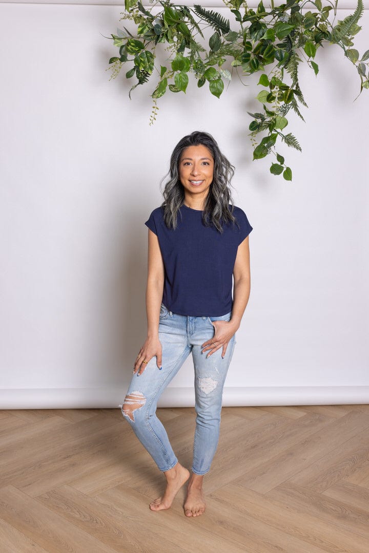 Cap Sleeve Crop Tee in Navy - 3X/4X ONLY