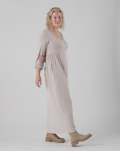 Smocked Sleeve Maxi Dress in Fossil