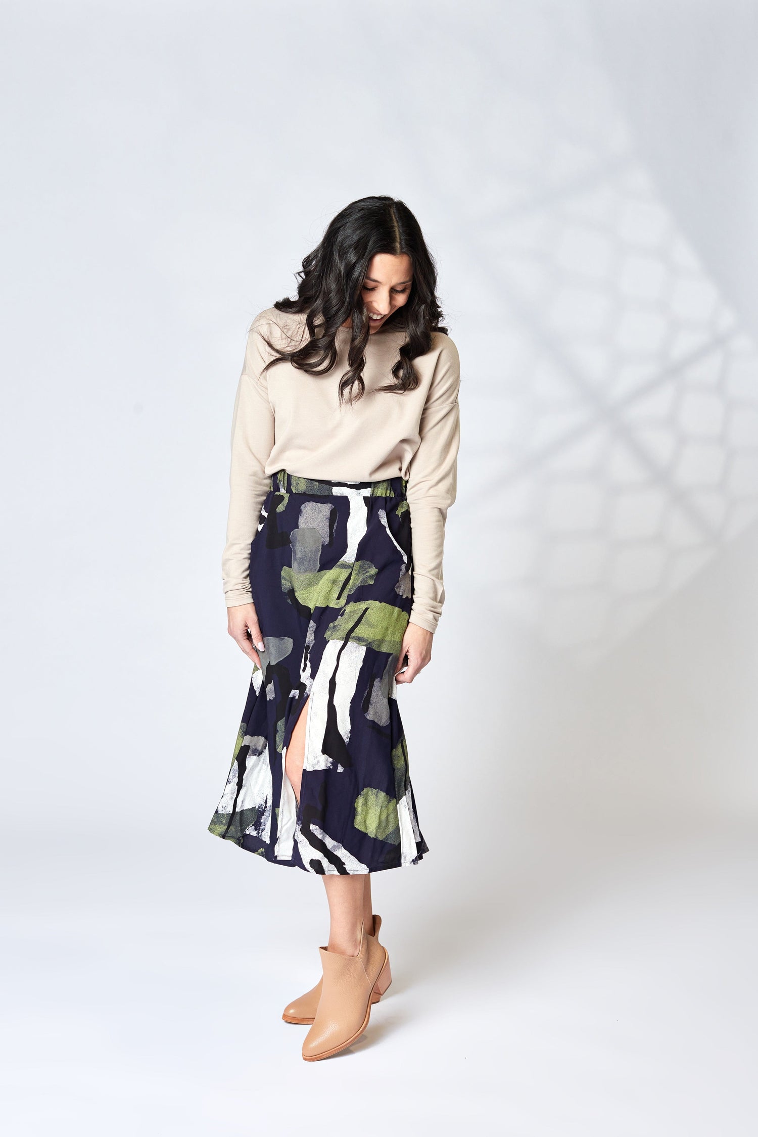 Midi Skirt in Navy Abstract Print  * 4X ONLY *