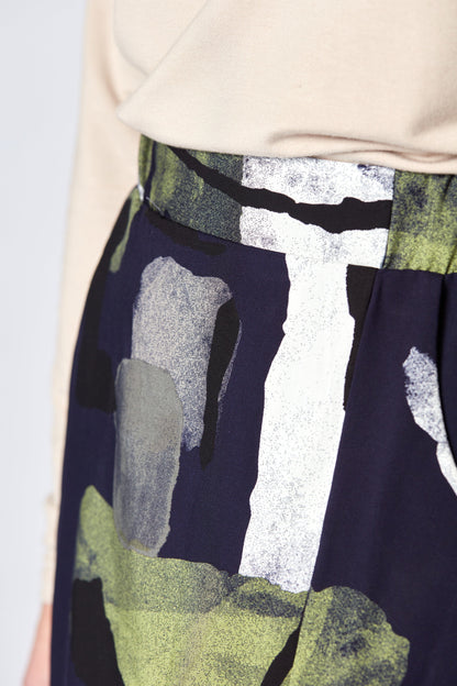 Midi Skirt in Navy Abstract Print